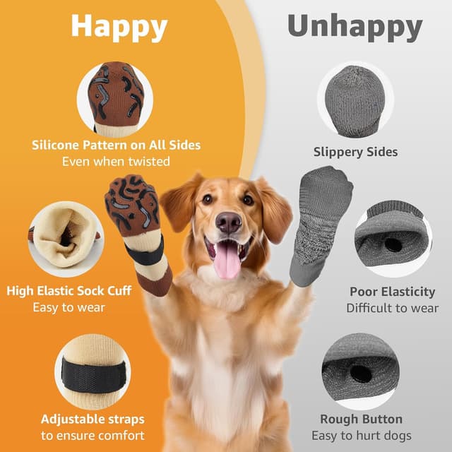 Detalle de Pick for Life 2 Pairs Dog Socks (Size L) with Anti-Slip Grips for Senior Pets on Hardwood Floors