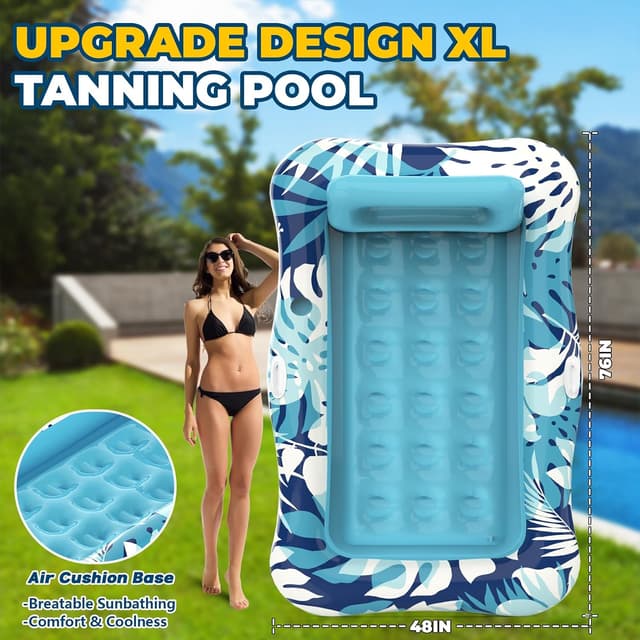 Detalle 2 de Pool Floats Adult XL Inflatable Tanning Pool Lounger Float (76" x 48") with Pillow, Cup Holder & Repair Patches