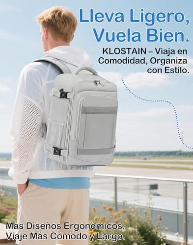 Detalle 2 de KLOSTAIN Mochila de cabina para avión 40x20x25 cm y 20L (gris claro) para portátil