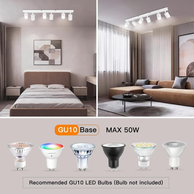 Detalle de Ketom LED Deckenstrahler in Weiß (GU10) – 6-flammig schwenkbar für Küche & Wohnzimmer, ohne Leuchtmittel