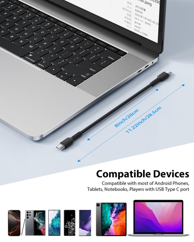 Thumbnail 6 de SOOPII 6-Pack USB-C to USB-C Short Cables (8 inch/0.7 ft), 60W fast charging – Black