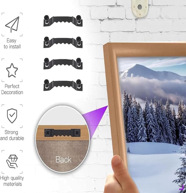 Detalle 2 de 60 Stück Sägezahn Bildaufhänger für Bilderrahmen (Schwarz, Gold, Silber) – inkl. Schrauben