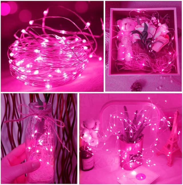 Detalle de Pink Fairy Lights Dalugo 50 LED battery-powered pink string lights for bedrooms, parties & Christmas