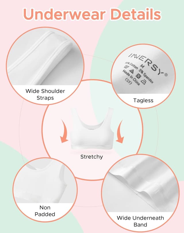 Detalle de INNERSY Girls sports bra crop tops 3 pack