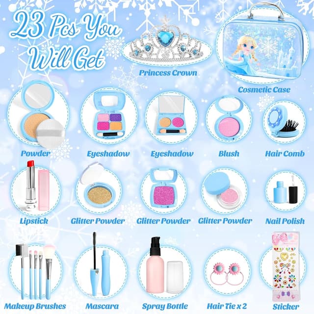 Detalle de INNOCHEER Pretend Makeup for Toddlers Toy Play Makeup Set (Ages 3–5) — Frozen-Themed Fake Makeup