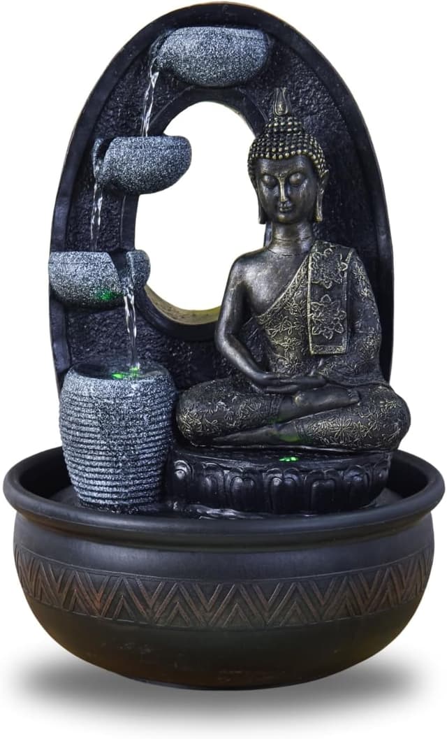 Detalle de Fontaine d’intérieur Bouddha Harmonie Zen’Light (40 cm) avec 2 LED colorées et pompe silencieuse