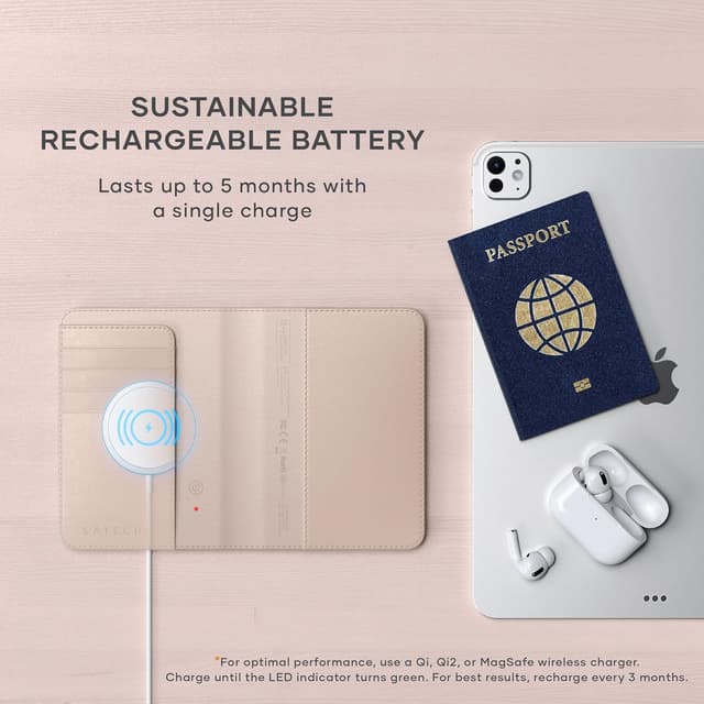Detalle 2 de Satechi Passport Holder for Travel with Find My, Wireless Charging, RFID Protection (Desert Rose)