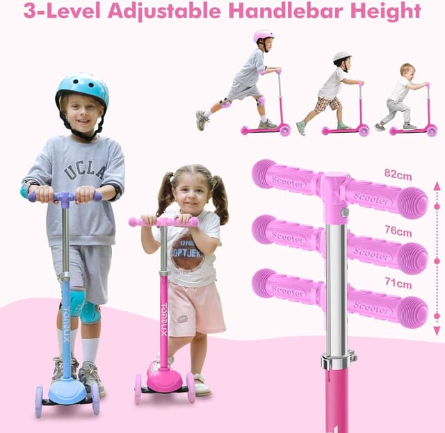 Detalle de TONBUX Kids Scooter for Ages 3-8 (3-Wheel) with Light-Up Wheels & Adjustable 4-Level Height
