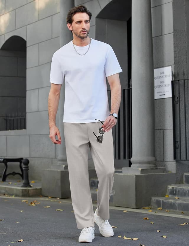 Detalle 2 de COOFANDY pantaloni lunghi da uomo con coulisse in vita: leggeri casual estivi e da spiaggia