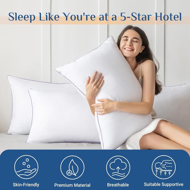 Detalle de JOLLYVOGUE Pillows Standard Size Set of 4 (Washable Down Alternative) — Soft yet Supportive for Side, Back, and Stomach Sleepers