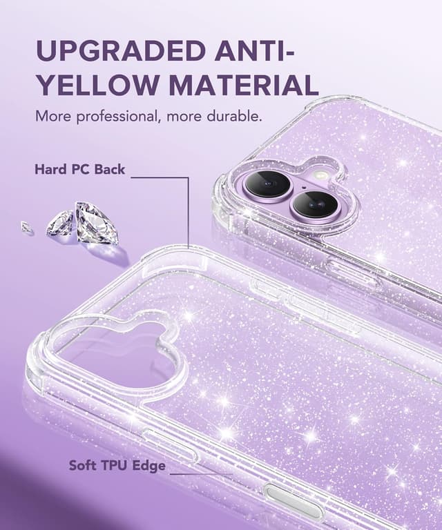 Detalle de BERFY for iPhone 17 Women’s Clear Glitter Case (Sparkle Clear) with Screen & Camera Lens Protectors, 6.3