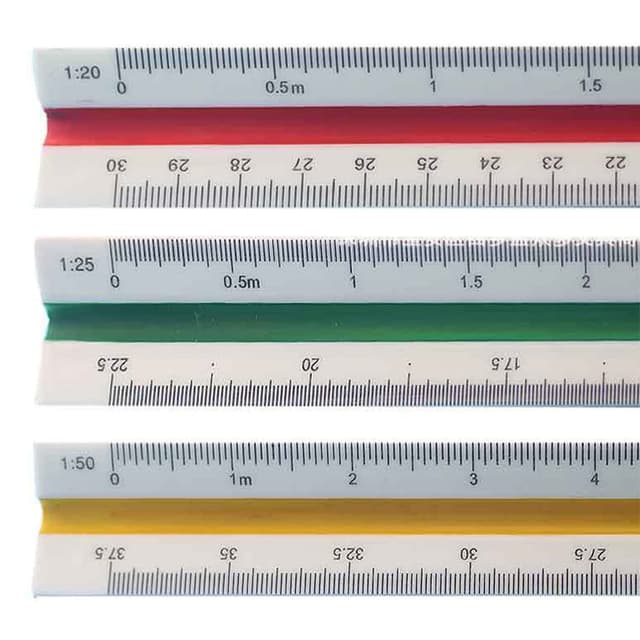 Detalle de Roysmart Dreikantmaßstab aus Kunststoff, 30 cm – mit sechs metrischen Skalen (1:20 bis 1:125)