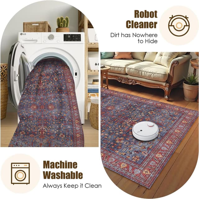 Thumbnail 6 de Washable Area Rug 9' x 12' Vintage Persian Rug 🏠