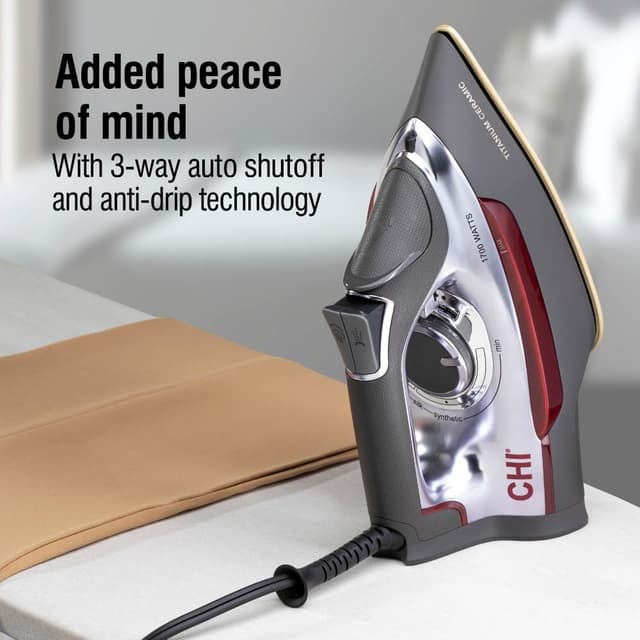 Detalle 2 de CHI Steam Iron for Clothes (13101) with 300+ Steam Holes, 1700W Titanium-Infused Ceramic Soleplate & Auto Shutoff
