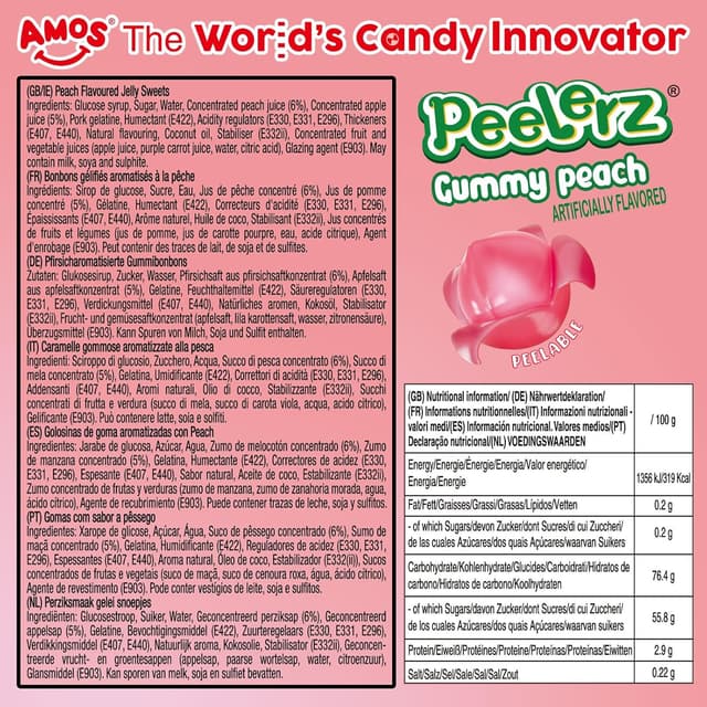 Thumbnail 1 de AMOS Peelerz Pfirsich Fruchtgummis 240 g 🍬