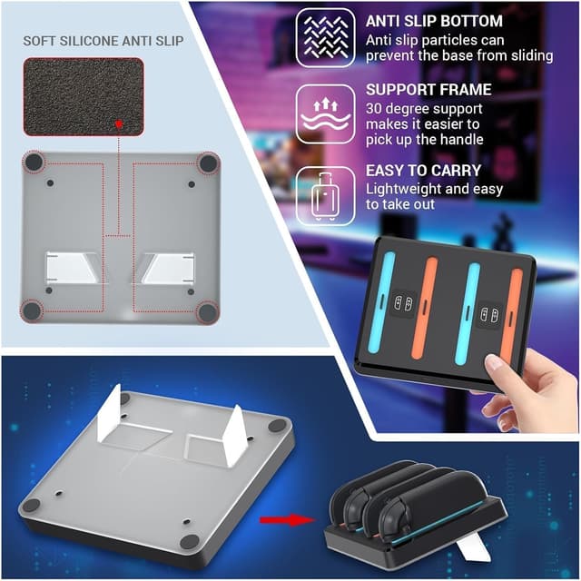 Detalle 1 de NANANINO Magnetic Charging Dock for Switch 2 Joy-Cons (4-in-1 fast charger, wall mount & RGB)