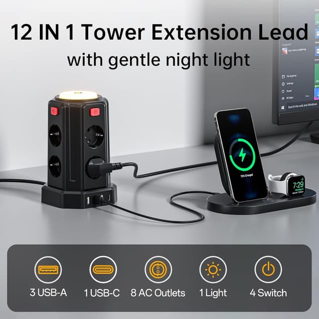 Detalle 2 de Steckdosenleiste mit 4 USB und Licht, 16A