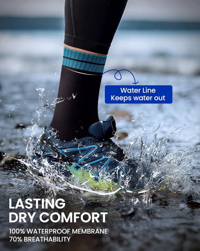 Detalle de inaWarm Waterproof Socks for Men – breathable 3-layer hiking & walking crew socks for cold, wet weather