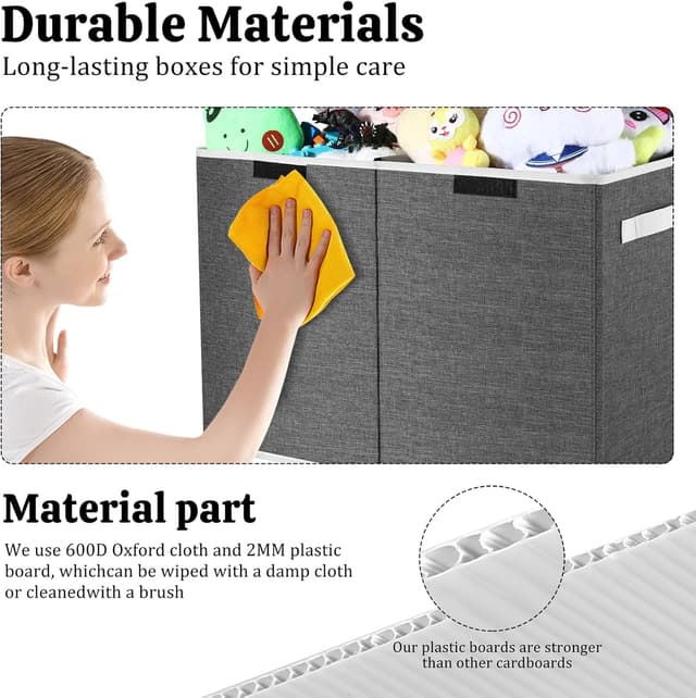 Detalle de Modojuny Foldable Toy Storage Box with Lid & Handle (Large, Grey) – 600D Oxford fabric organiser chest with divider
