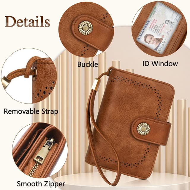 Detalle de TEUEN Damen-Geldbeutel mit großem Fassungsvermögen, Vintage-PU-Leder, RFID-Blockierung & mehreren Fächern