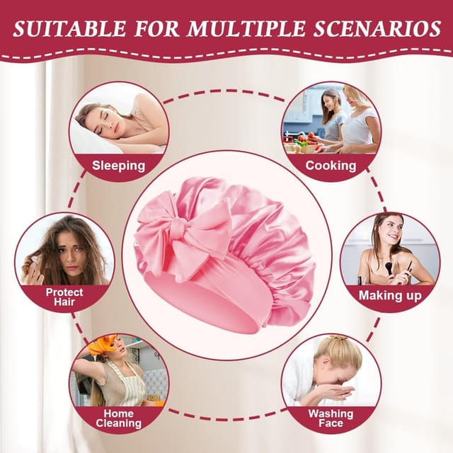 Detalle 2 de ACWOO Bonnet de nuit en satin ajustable pour protéger les cheveux (double couche)