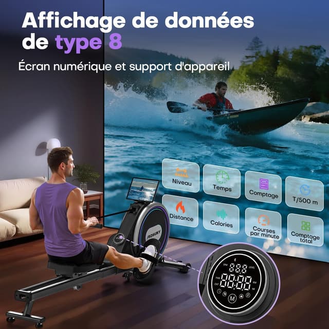 Detalle de Rameur MOSUNY magnétique d’appartement 32 niveaux de résistance (16/32) jusqu’à 180 kg