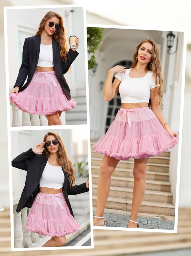 Detalle 2 de Wikoan Jupon sous robe années 50 en tulle à nœud – Petticoat rockabilly pour femme