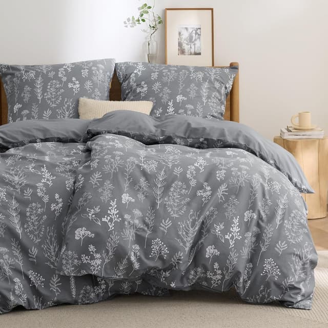 Detalle 2 de BEDSURE Bettwäsche 135x200, 4-teilig aus Baumwolle (Grau) mit Wendedesign und Reißverschluss