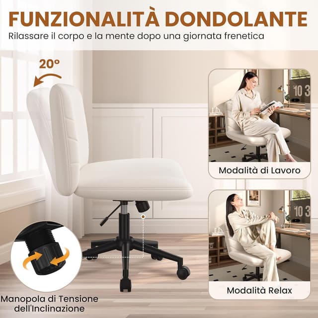 Detalle de Yaheetech sedia ufficio girevole senza braccioli in tessuto con schienale reclinabile e altezza regolabile (beige)