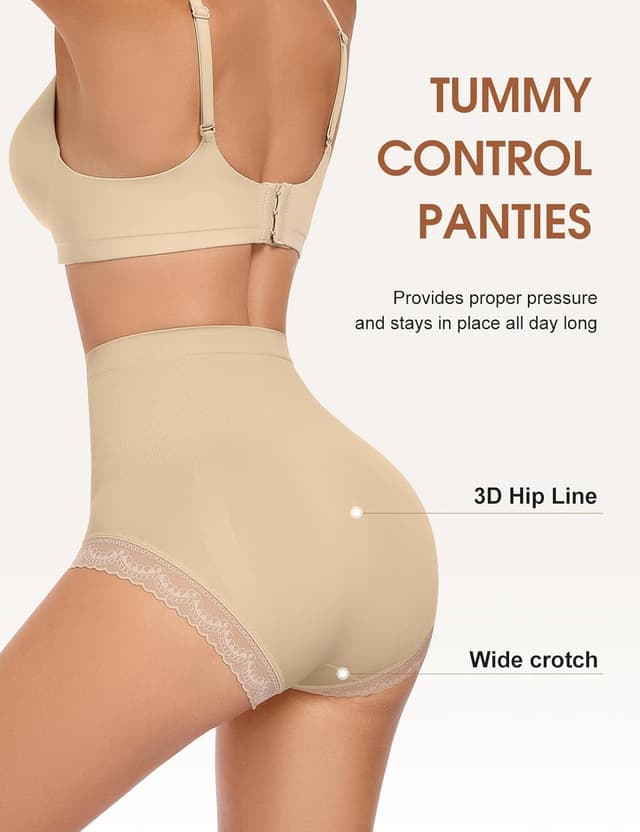 Detalle 2 de Culotte gainante Wiepux ventre plat à dentelle, sans couture (seconde peau) – noir, nude, café