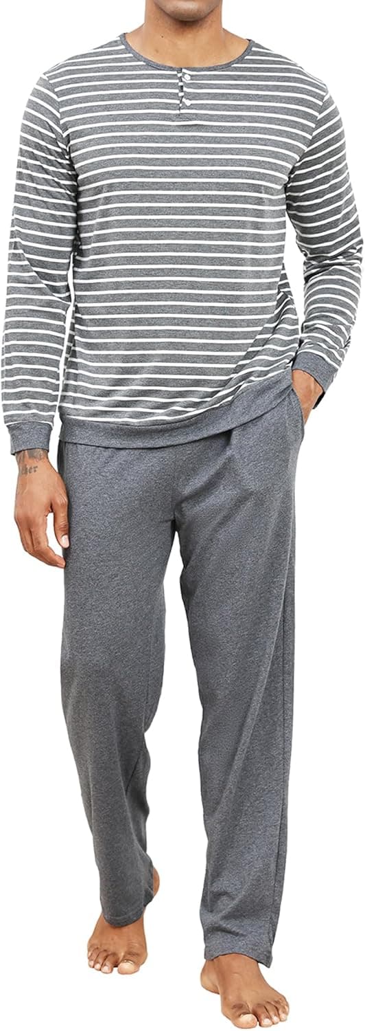 Detalle de TeJoyce men’s 100% cotton long-sleeve striped pyjamas set with pockets (2-piece)