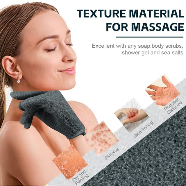 Detalle de Vicloon Peeling-Rückenreiniger: 2 Paar Peelinghandschuhe & doppelseitiger Rückenpeeling-Waschlappen mit Griffen