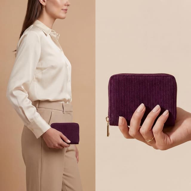 Detalle 2 de Milly Milk MillyMilk® Kord Geldbeutel Fondo (Berry) – Mini-Portemonnaie aus Cord für Karten, Münzen & Scheine