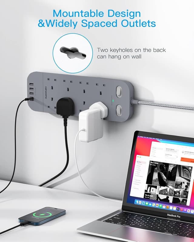 Thumbnail 3 de HANYCONY 8 Way Extension Lead with USB Ports