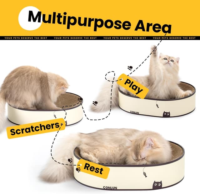 Detalle 2 de Conlun Oval Cat Scratching Board – 2-in-1 scratching & lounging bed with sealed base