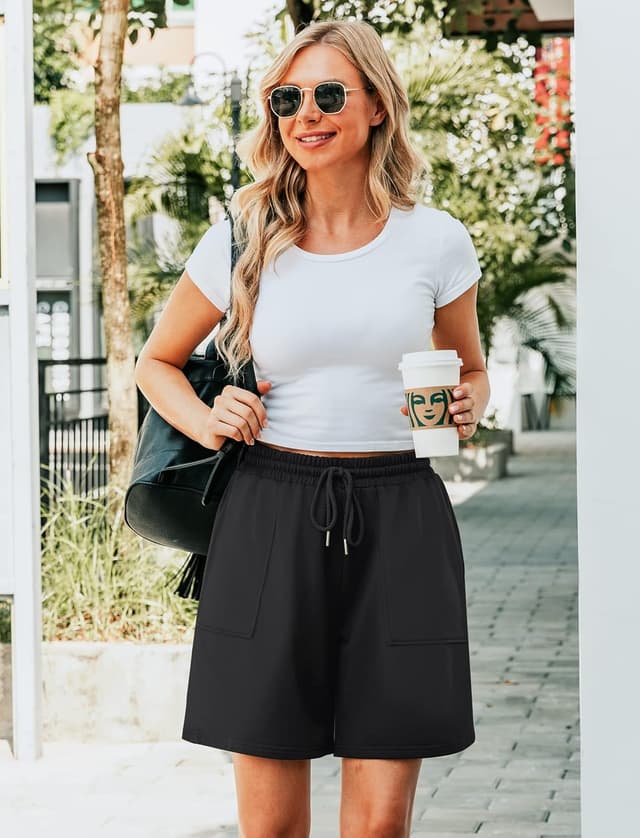 Detalle 2 de Cowasto Womens Cotton Sweat Shorts with Drawstring Waist and Pockets (7" Inseam)