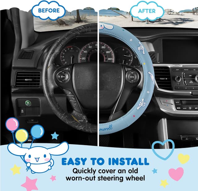 Detalle de Sanrio Hello Kitty and Friends Cinnamoroll Blue Car Steering Wheel Cover (Universal Fit)