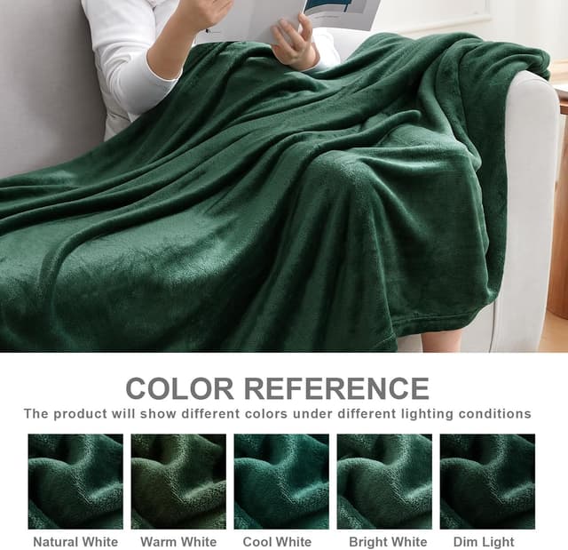 Detalle 2 de EHEYCIGA Dark Green Fleece Blanket Throw (150x200cm) – Fluffy Microfibre Polyester for Sofa, Bed & Armchairs