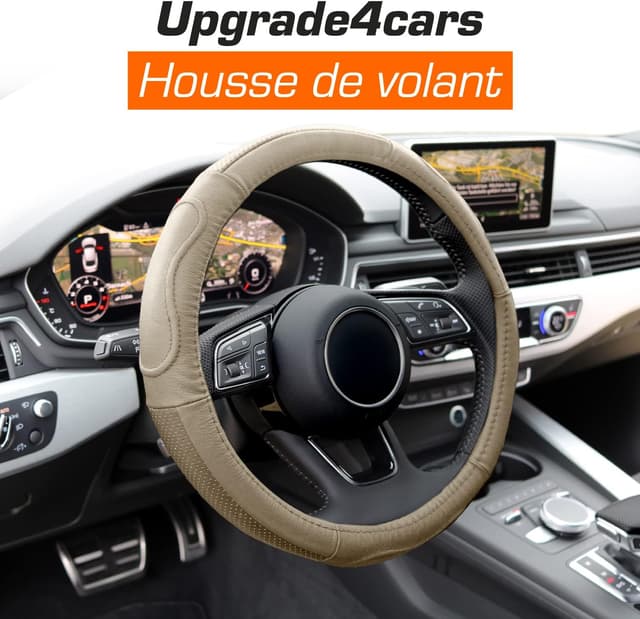Detalle 2 de Upgrade4cars Couvre-volant universel beige en simili-cuir (37–39 cm)