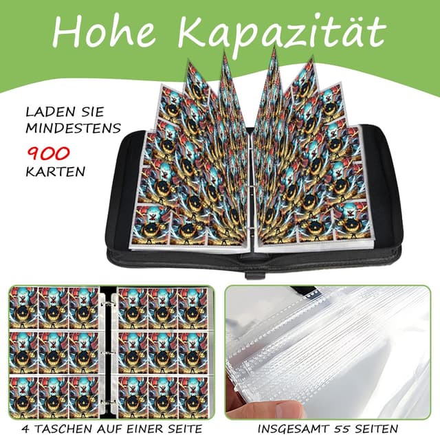 Detalle de Sammelalbum Groß für Karten – 50 Seiten, Kapazität für 900 Karten, wasserfester 9-Pocket-Ordner