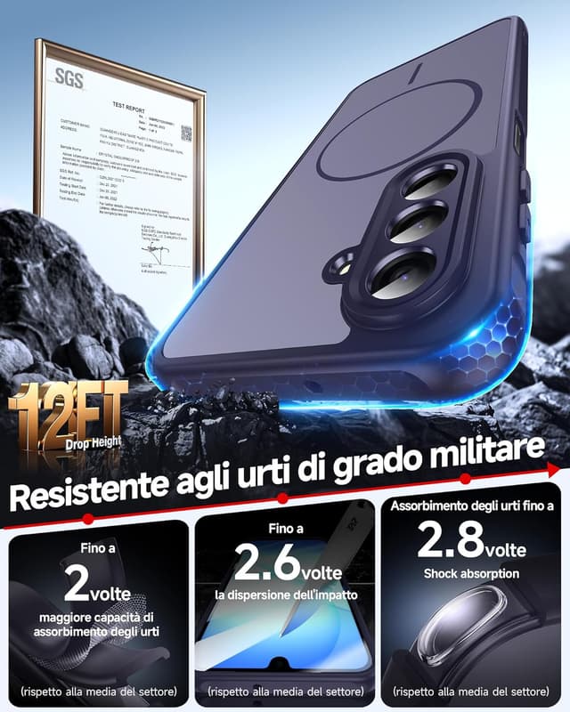 Detalle 1 de LeYi Cover magnetica con custodia TPU/PC per Samsung Galaxy A17 5G con 2 vetri temperati, anti-impronte e antiurto, blu