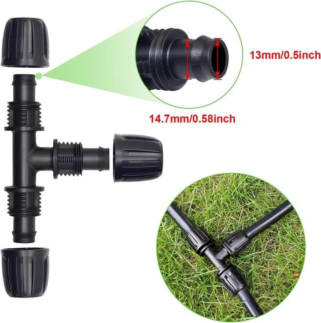 Detalle de Hydrogarden 10 pezzi connettori a T spinati da 16 mm per irrigazione a goccia