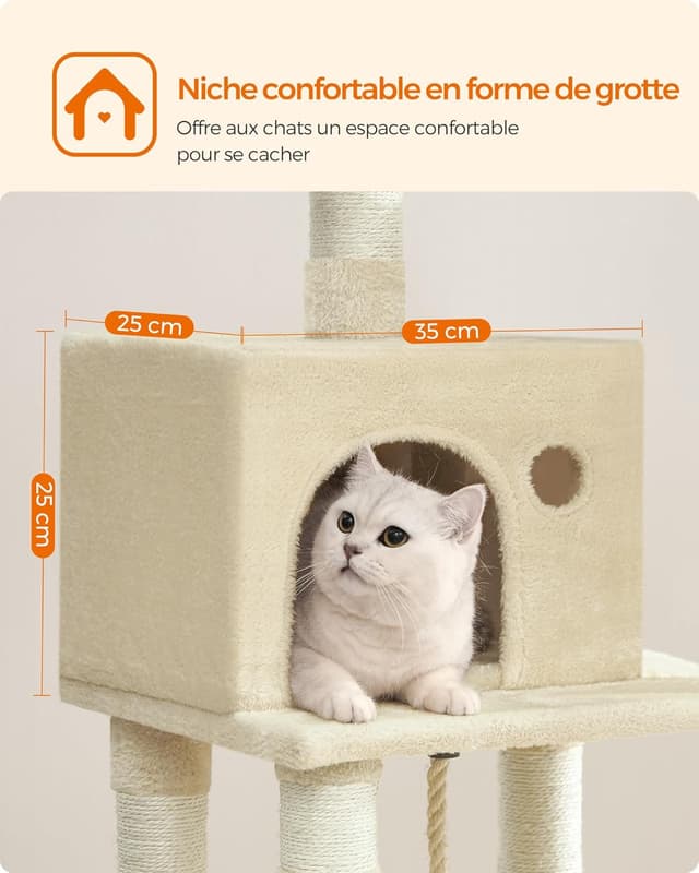 Thumbnail 6 de Feandrea Arbre à chat PCT215M01 (112 cm) avec 11 poteaux à griffer, hamac et 2 plateformes