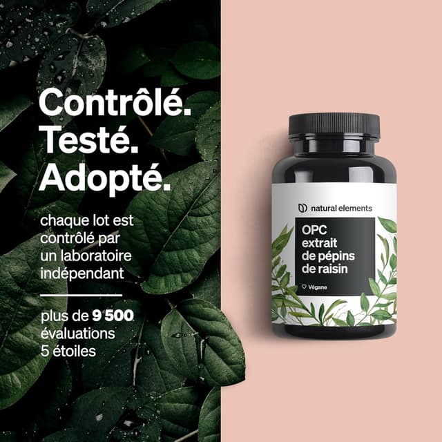 Detalle de OPC extrait de pépins de raisin – 240 gélules (8 mois) d’origine raisins français, végane, fabriqué en Allemagne