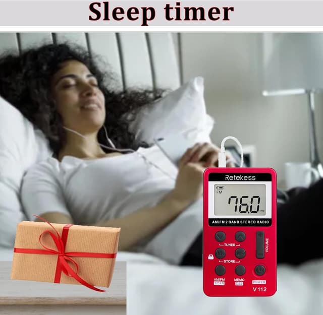 Detalle de Retekess V112 Mini Radio Portatile AM/FM ricaricabile con cuffie stereo (Rosso) – per corsa, viaggi e uso quotidiano