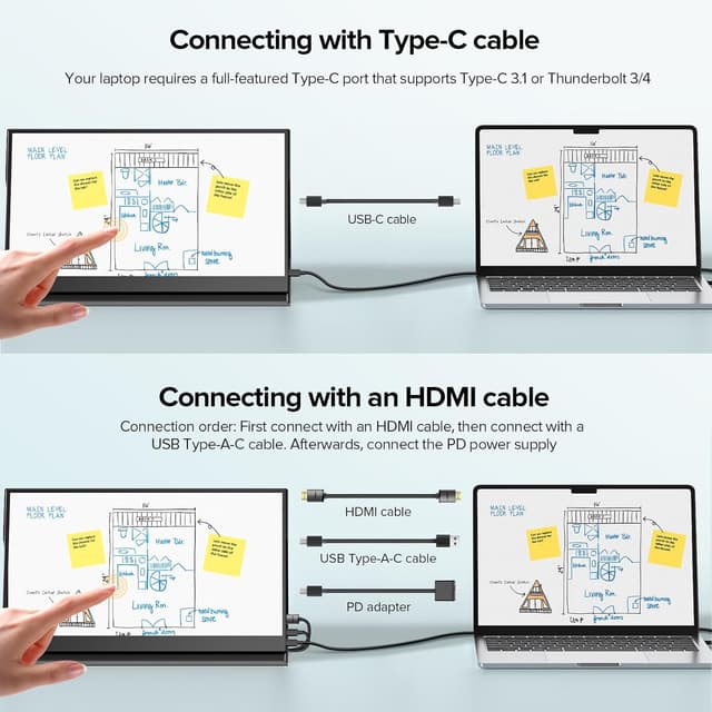 Detalle de EVICIV tragbarer Touchscreen-Monitor 15,6 Zoll (Full HD, 10-Punkt) mit Eye-Care, HDMI & USB-C