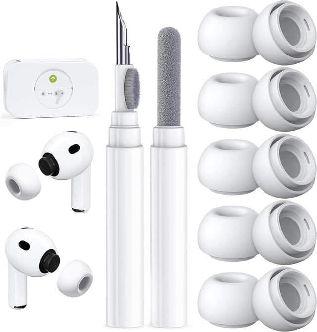 Detalle de 5 Pairs Replacement Ear Tips for AirPods Pro 3 (2025) with Dust Guard Screen + Cleaning Pen (XXS/XS/S/M/L) - White