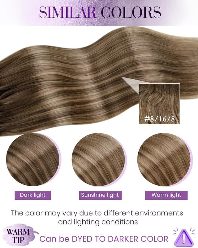 Detalle 2 de LaaVoo Nano-Ring Echthaar Balayage Extensions (50 cm) – #8/16/8, hellbraun/golden blond