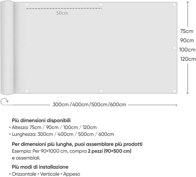 Thumbnail 6 de Sekey copertura per balcone in poliestere con protezione privacy 100 x 600 cm, senza viti