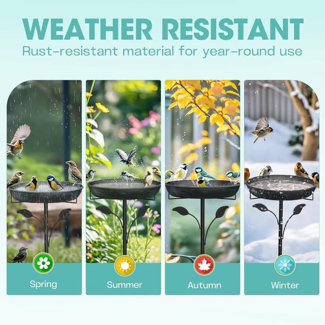 Detalle de WELDUN Vogeltränke Vogelbad 30 cm aus Metall – Futter- und Wasserschale für draußen